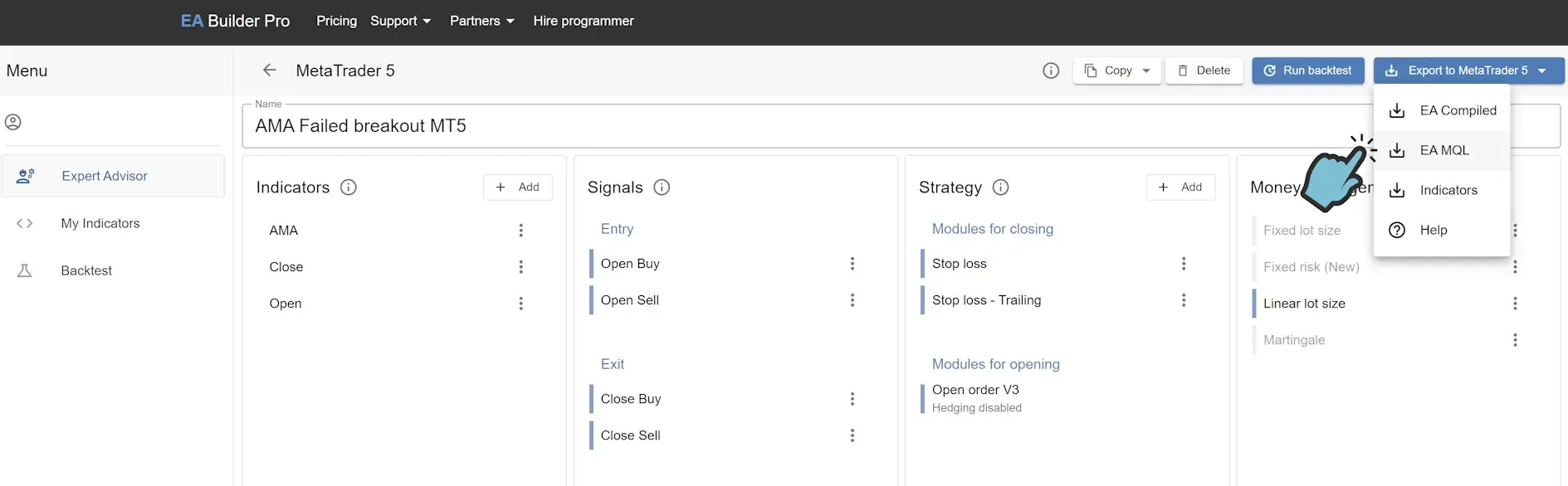 ea builder pro export ea