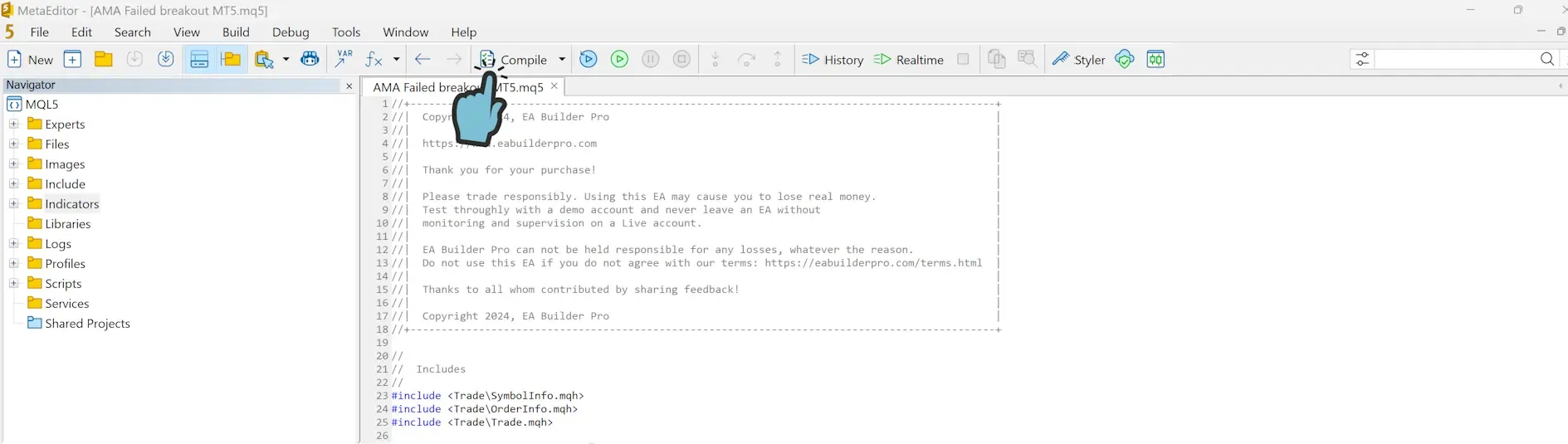 metatrader compile ea