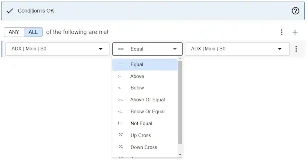 toggle between Logical, Comparison, Crossover and Arithmetic operators